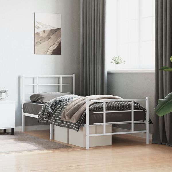 vidaXL Estrutura de cama com cabeceira e p&eacute;s 90x200 cm metal branco