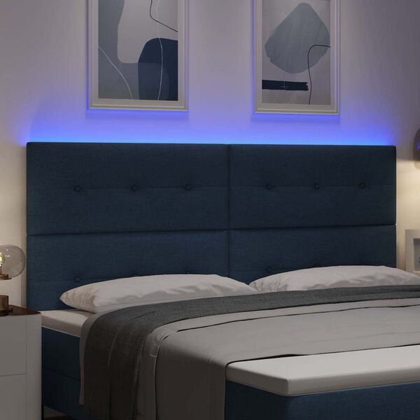 vidaXL Cabeceira LED com luzes de tira LED Azul 200 cm Poli&eacute;ster