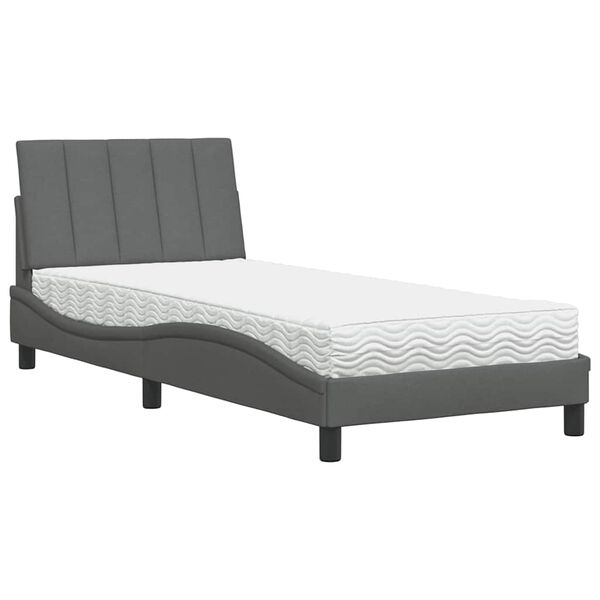 vidaXL Cama com colchão Hanko 90x200 cm tecido cinzento-escuro