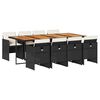 vidaXL 9 pcs conjunto de jantar p/ jardim c/ almofad&otilde;es vime PE preto