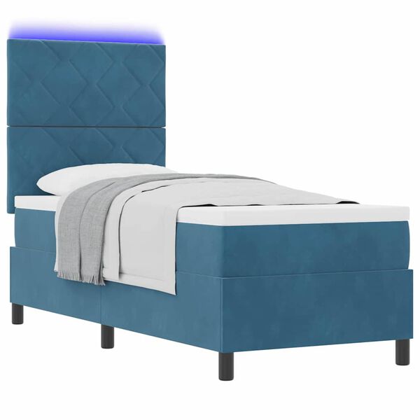 vidaXL Cama Box Spring LED com colch&atilde;o Azul Escuro 80 x 200 cm tecido