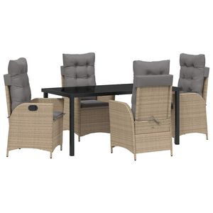 vidaXL Conjunto de Jantar para Jardim com almofada 5 pcs Bege vime PE