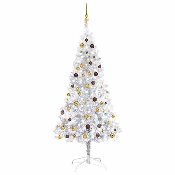 vidaXL &Aacute;rvore Natal artificial pr&eacute;-iluminada c/bola 210cm PET prateado