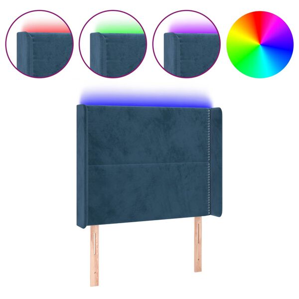 vidaXL Cabeceira cama c/ luzes LED veludo 103x16x118/128cm azul-escuro