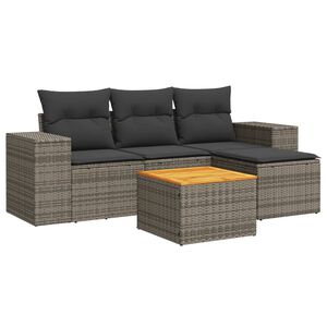 vidaXL 5 pcs conjunto sof&aacute;s de jardim c/ almofad&otilde;es vime PE cinzento
