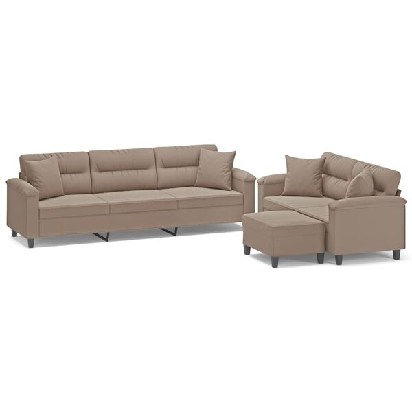 vidaXL 3 pcs conjunto sof&aacute;s c/ almofadas microfibra cinza-acastanhado