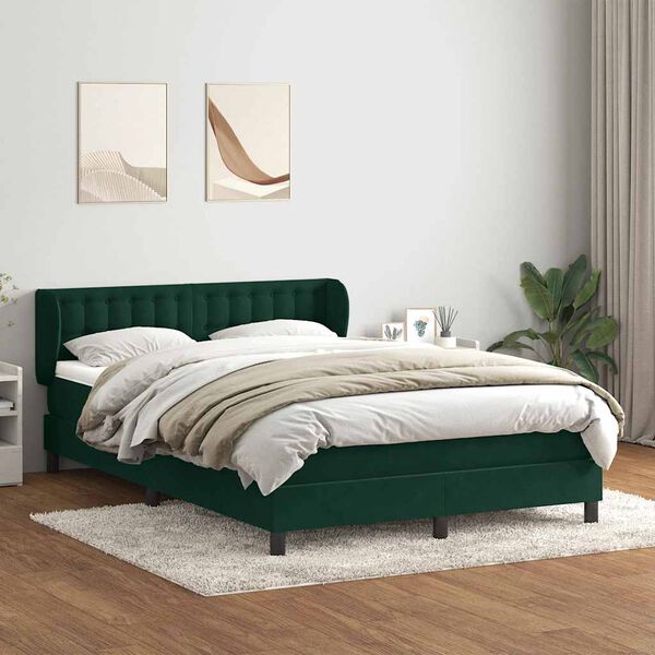 vidaXL Cama com molas/colch&atilde;o 160x220 cm veludo verde-escuro