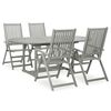 vidaXL Conjunto de jantar de jardim com 5 pe&ccedil;as (150-200) x 100 cm em madeira de ac&aacute;cia maci&ccedil;a cinza