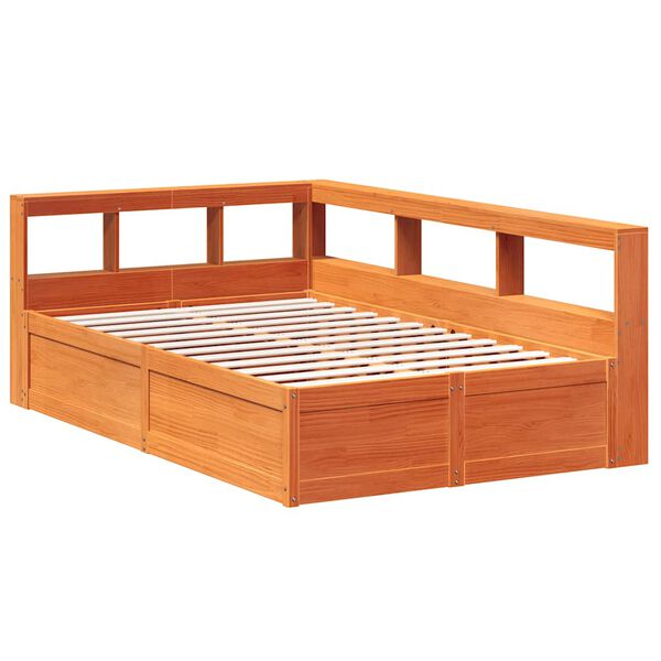 vidaXL Cama com estante sem colch&atilde;o 135x190 cm pinho maci&ccedil;o