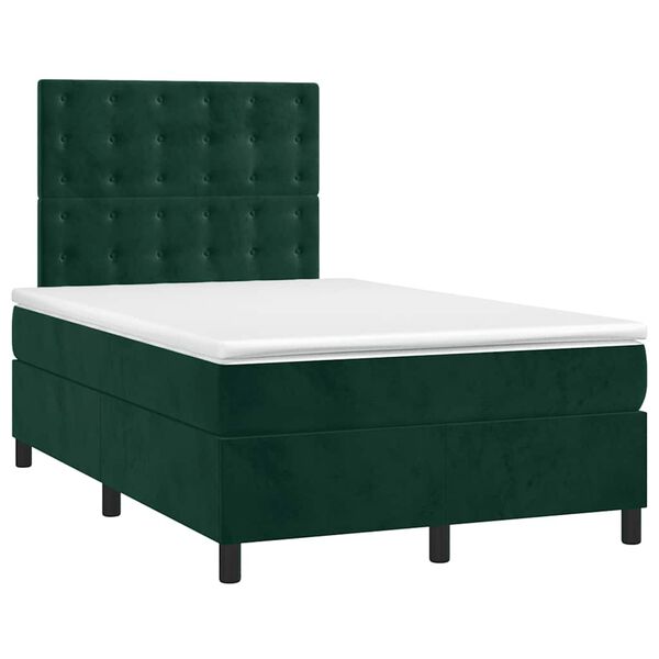 vidaXL Cama box spring c/ colch&atilde;o/LED 120x200 cm veludo verde-escuro