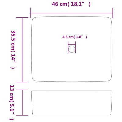 vidaXL Lavatório de bancada retangular 46x35,5x13 cm cerâmica multicor