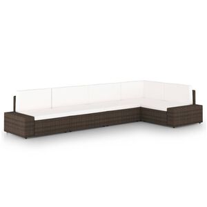 vidaXL 5 pcs conjunto lounge p/ jardim c/ almofad&otilde;es vime PE castanho