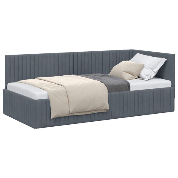 vidaXL Estrutura de Cama de Canto Cinza Escuro 90 cm x 190 cm Veludo