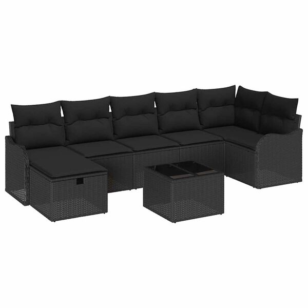 vidaXL Conjunto de Sof&aacute; de Jardim 8 pcs Preto Rattan Sint&eacute;tico