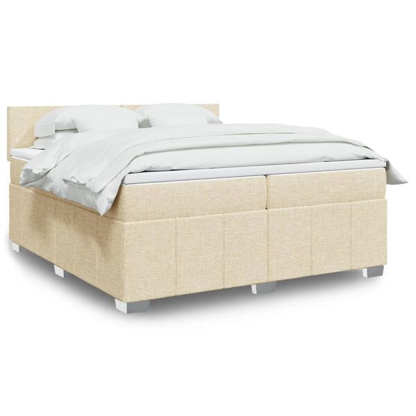 vidaXL Cama com molas/colch&atilde;o 200x200 cm tecido cor creme