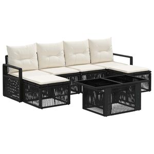 vidaXL Conjunto de Sof&aacute; de Jardim 7 unid. Preto e Branco Creme vime PE