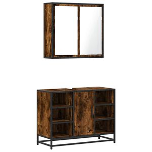 vidaXL 2 pcs conj. m&oacute;veis casa de banho derivados madeira cor fumado