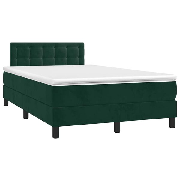 vidaXL Cama box spring com colch&atilde;o e luzes LED veludo verde-escuro