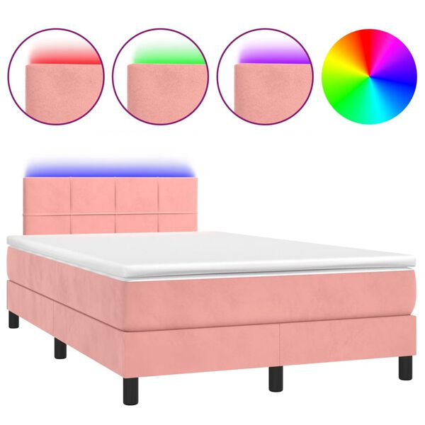vidaXL Cama box spring c/ colch&atilde;o/LED 120x200 cm veludo rosa