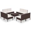 vidaXL 9 pcs conjunto lounge jardim c/ almofad&otilde;es vime PE castanho