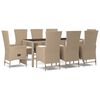 vidaXL 9 pcs conjunto de jantar p/ jardim com almofad&otilde;es vime PE bege