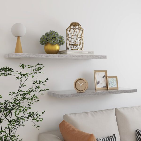 vidaXL Prateleiras de parede 2 pcs 90x23,5x3,8cm MDF cinzento-cimento
