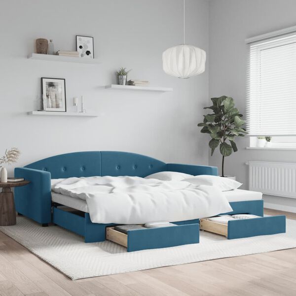 vidaXL Sof&aacute;-cama com gavet&atilde;o e gavetas 100x200 cm veludo azul
