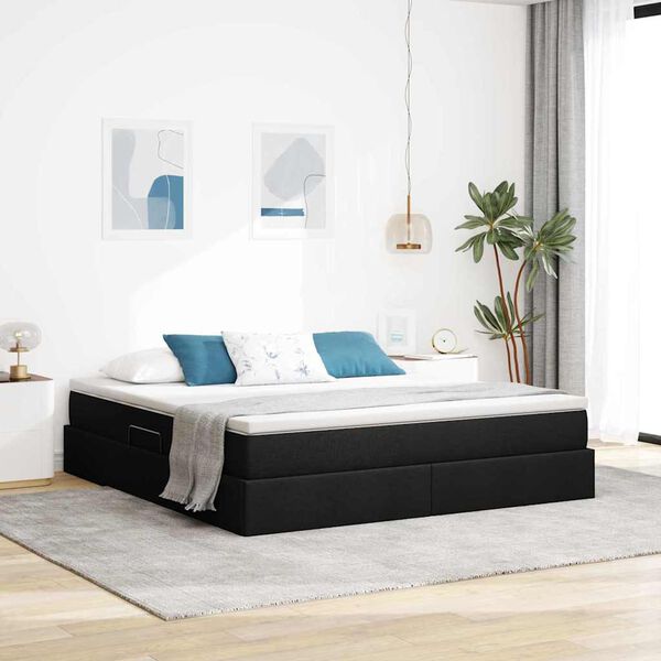 vidaXL Cama com arruma&ccedil;&atilde;o e colch&atilde;o Preto 160 x 200 cm Poli&eacute;ster