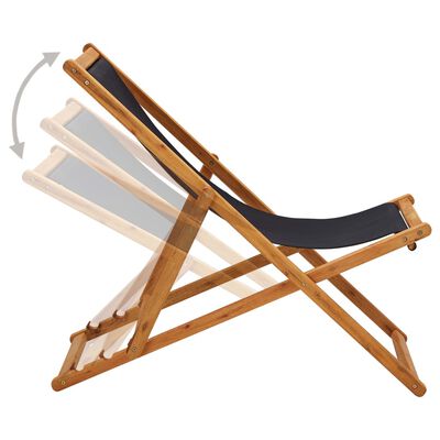 vidaXL Cadeira de praia dobrável madeira de eucalipto e tecido preto