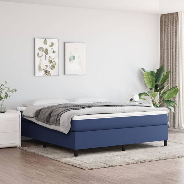 vidaXL Cama com molas/colch&atilde;o 160x200 cm tecido azul
