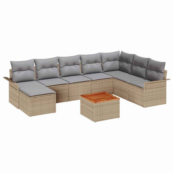 vidaXL Conjunto de Sof&aacute; de Jardim 9 pcs Bege e Cinza Claro vime PE