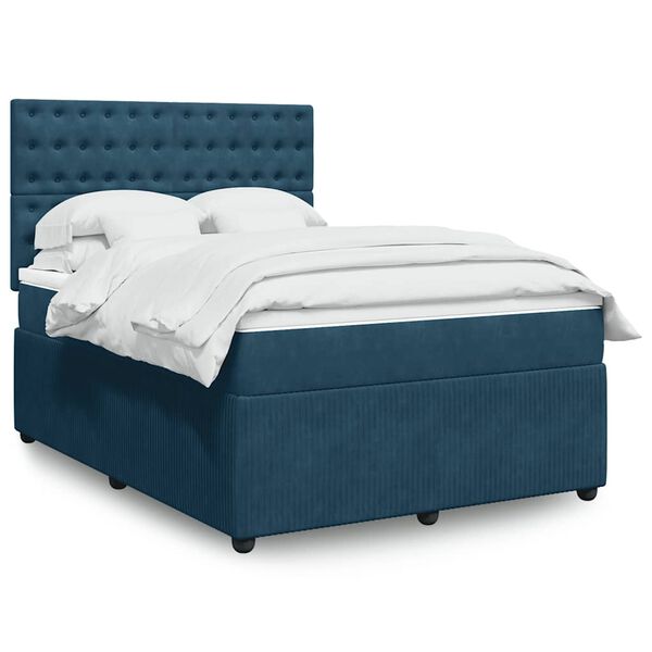 vidaXL Cama com molas/colch&atilde;o 140x190 cm veludo azul-escuro