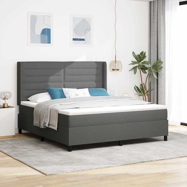 vidaXL Cama Box com colch&atilde;o Cinzento escuro 180 x 200 cm tecido