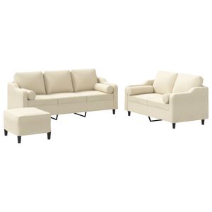 vidaXL 3 pcs conjunto de sof&aacute;s com almofadas tecido cor creme