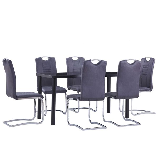 vidaXL 7 pcs conjunto de jantar camur&ccedil;a artificial cinzento