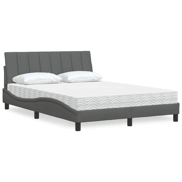 vidaXL Cama com colch&atilde;o Hanko 140x200 cm tecido cinzento-escuro
