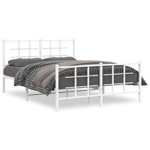 vidaXL Estrutura de cama com cabeceira e p&eacute;s 135x190 cm metal branco