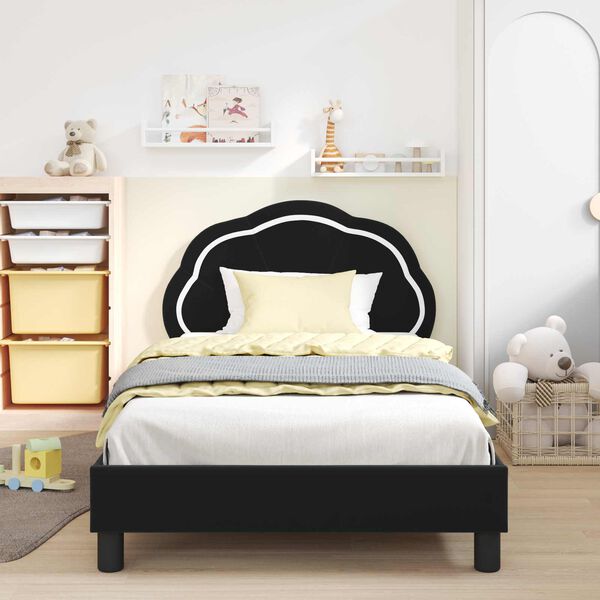 vidaXL Estrutura de Cama Infantil com Cabeceira Preto 90 x 200 cm