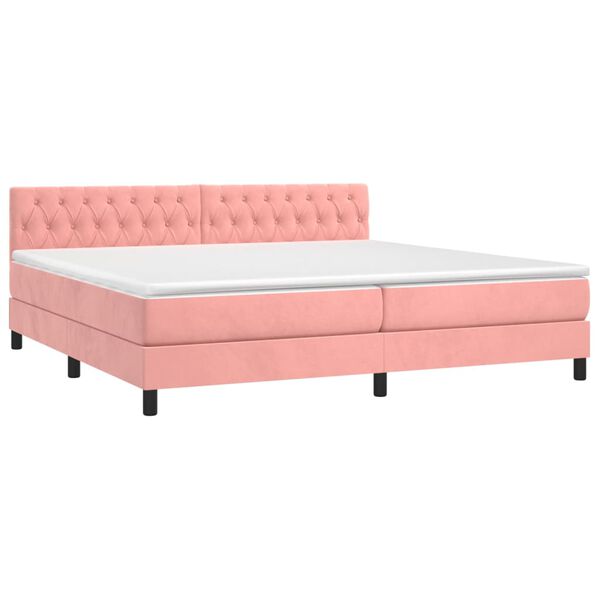 vidaXL Cama box spring c/ colchão/LED 200x200 cm veludo rosa