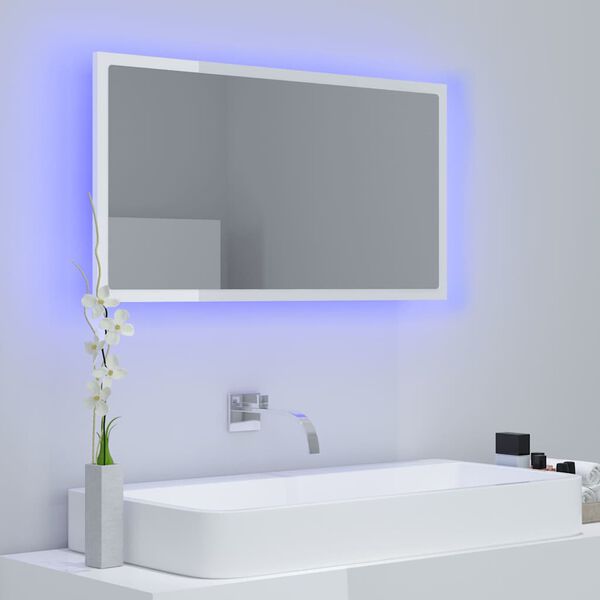 vidaXL Espelho casa banho c/ LED 80x8,5x37cm acr&iacute;lico branco brilhante