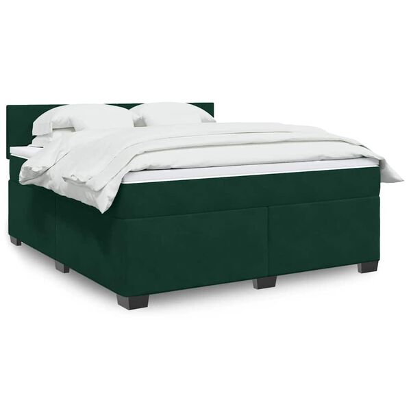 vidaXL Cama com molas/colch&atilde;o 180x200 cm veludo verde-escuro