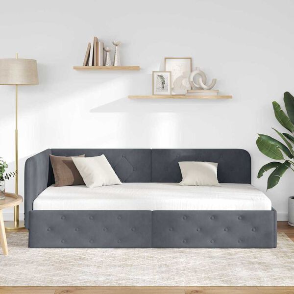 vidaXL Estrutura de Cama de Canto Cinza Escuro 90 x 200 cm Veludo