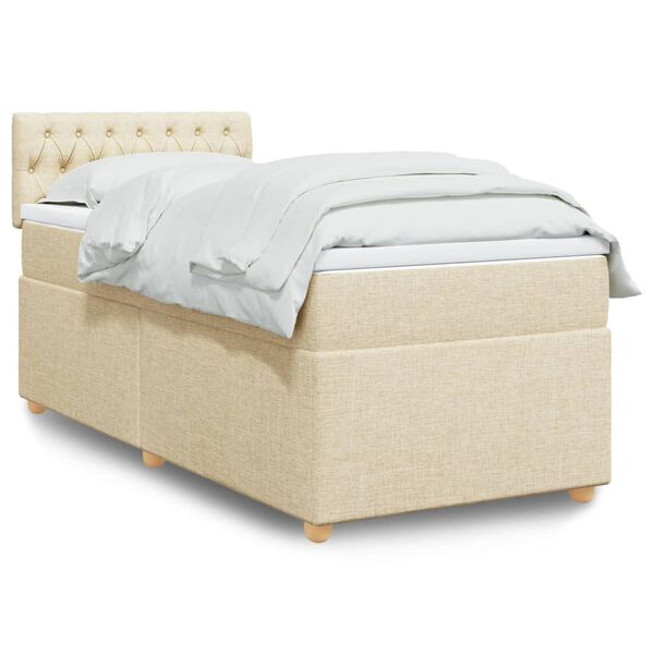 vidaXL Cama com molas/colch&atilde;o 90x200 cm tecido cor cr&egrave;me