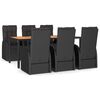 vidaXL 7 pcs conjunto de jantar p/ jardim c/ almofad&otilde;es vime PE preto