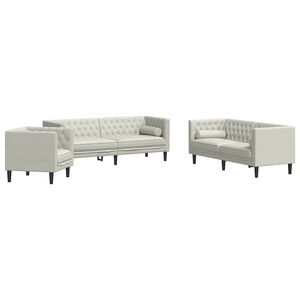 vidaXL 3 pcs conjunto de sof&aacute;s chesterfield com rolos veludo creme