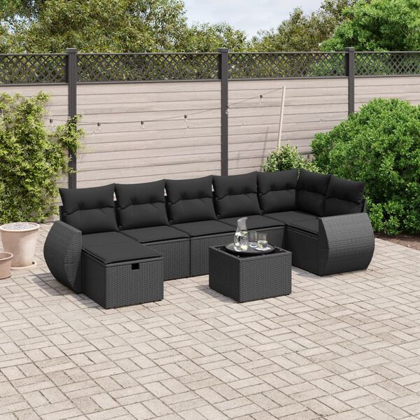 vidaXL 8 pcs conjunto sof&aacute;s de jardim com almofad&otilde;es vime PE preto