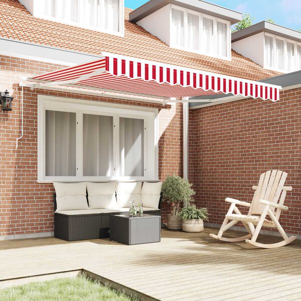 vidaXL Toldo Retr&aacute;til Manual Vermelho e Branco 300 x 250 cm