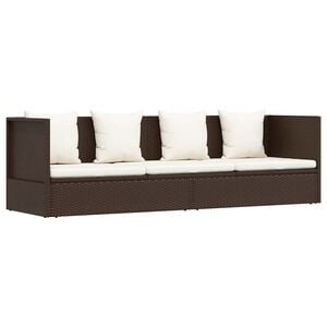 vidaXL Espregui&ccedil;adeira jardim c/ almofad&atilde;o+almofadas vime PE castanho