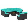 vidaXL 12 pcs conjunto de sof&aacute;s de jardim com almofad&otilde;es vime PE preto