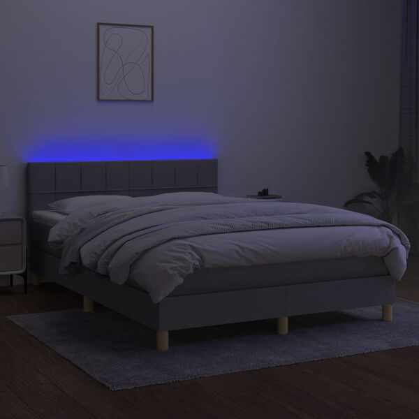 vidaXL Cama box spring c/ colch&atilde;o e LED 140x200 cm tecido cinza-claro